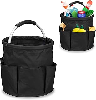 Saco de limpeza, recipientes para produtos de limpeza com 6 bolsos cesta de limpeza portátil caixa para produtos de limpeza, para guardar produtos de limpeza e ferramentas (preto)