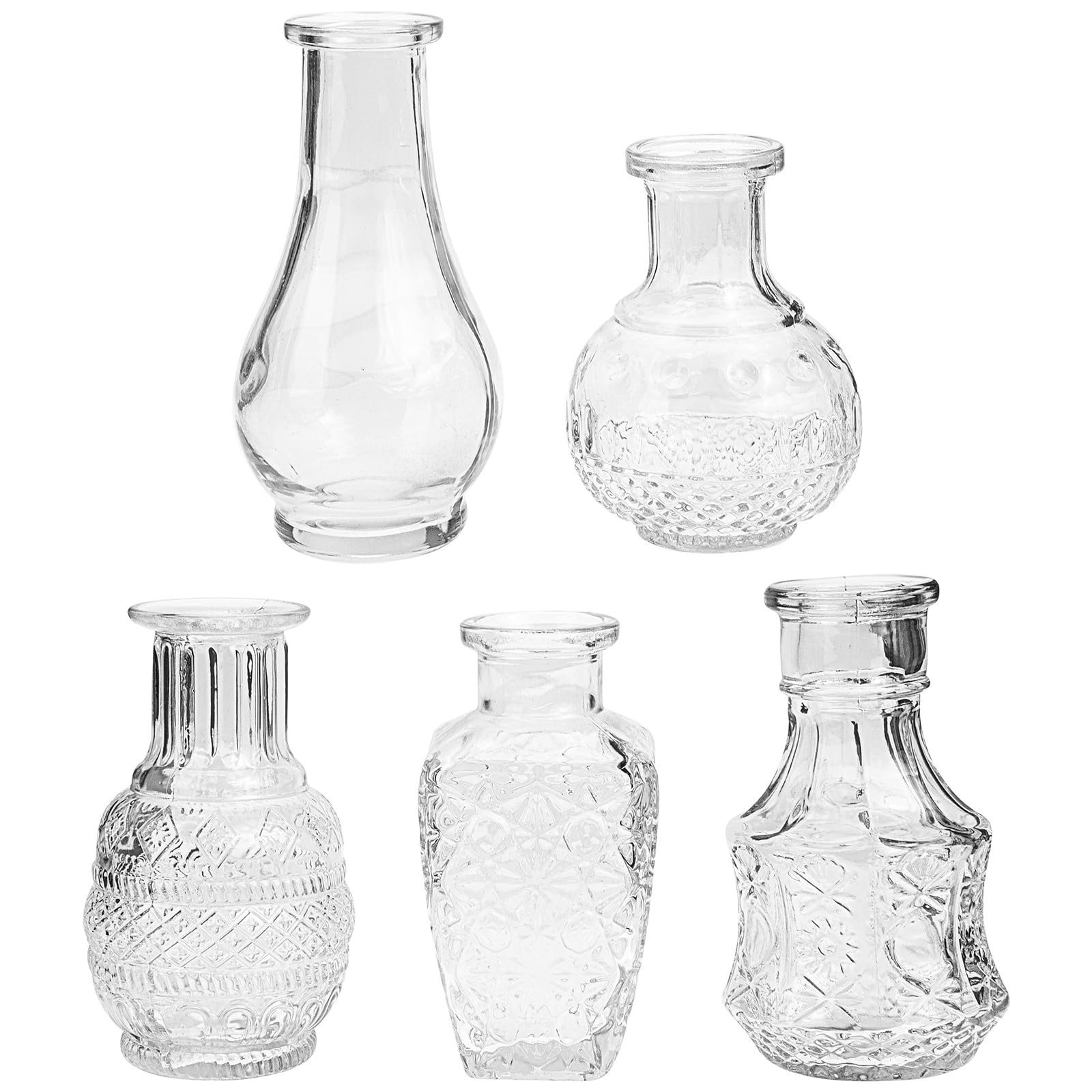 5 Pezzi Vaso in Vetro Trasparente Stile Europeo Vintage Rilievo