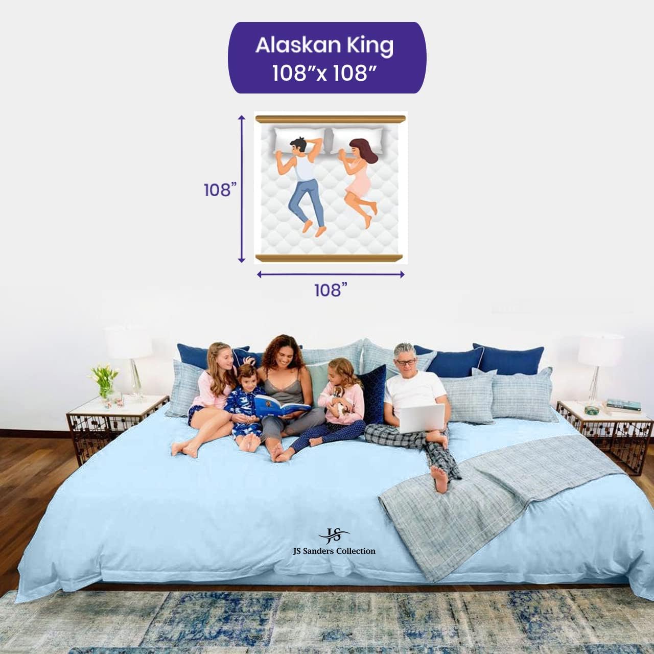 CASA LINEN Alaskan King (108X108) Sheet Set Luxury Soft 100% Egyptian Cotton -Classic Collection Bed Sheet Set for Alaskan King Mattress Light Blue Solid 1000 Thread Count 21" Deep Pocket