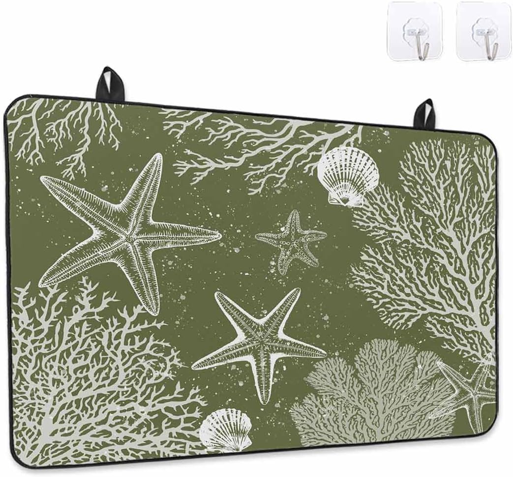 Stove Top Cover Green Coral Stove Cover for Electric Stove Top Ocean Starfish Shell Glass Cooktop Covers Anti-Slip Mat Heat Resistant Countertop Protector Kitchen Decor 31"x24"