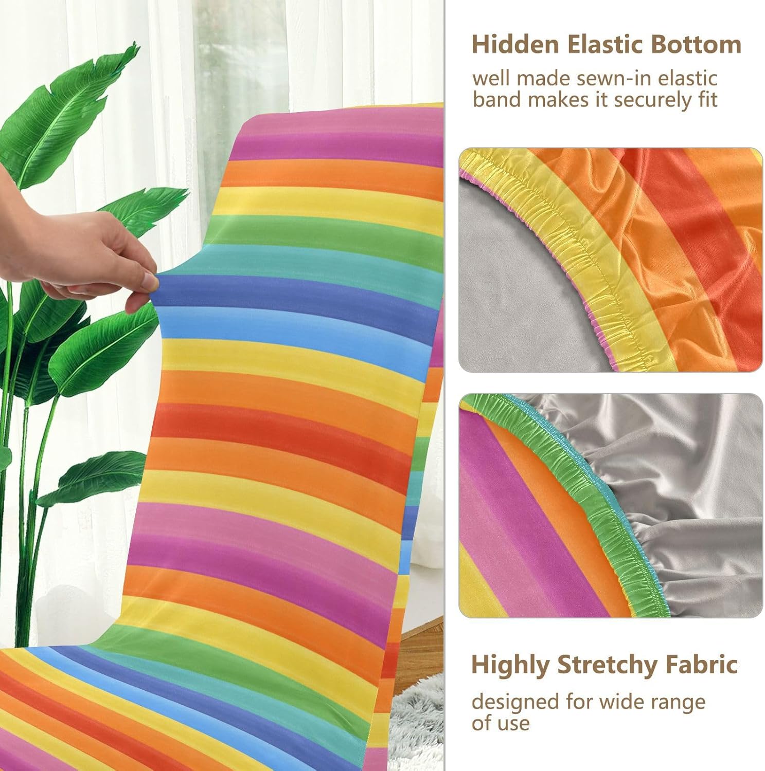 ALAZA Chair Covers for Dining Room, Summer Bright Rainbow Stripe Striped Stretch Chair Cover Sets Chair Protector Removable Washable for Ktichen Restaurant Hotel