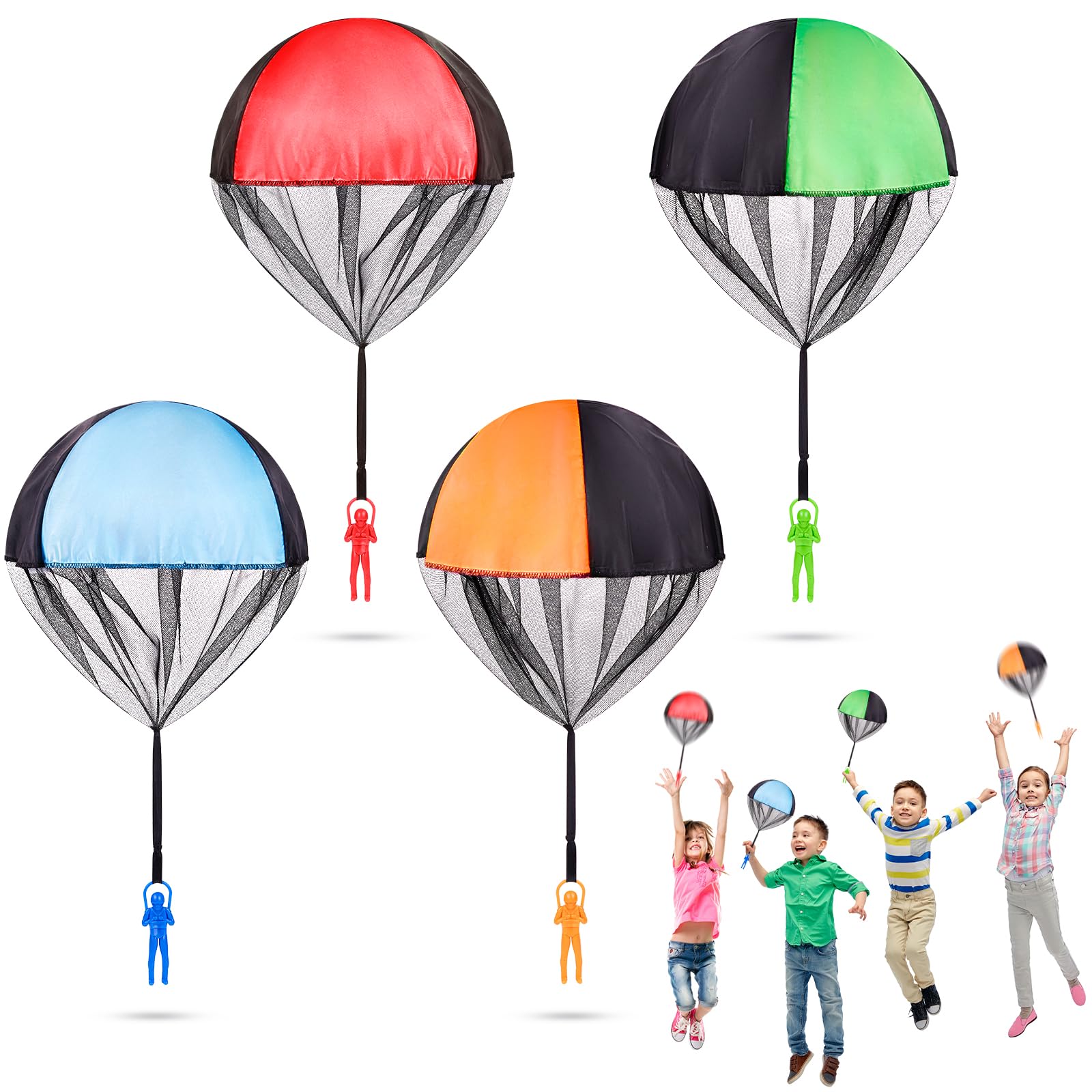 Stocking Stuffers Flying Parachute Toys, Christmas Gifts for Grandkids Kids Teens Boys & Girls, Outdoor Toy 3 4 5 6 7 8 9 10 11 12 13 Year Old, Birthday Thanksgiving Coolest Gift Idea for Child, 4PcsRecycled Claim Standard Blended