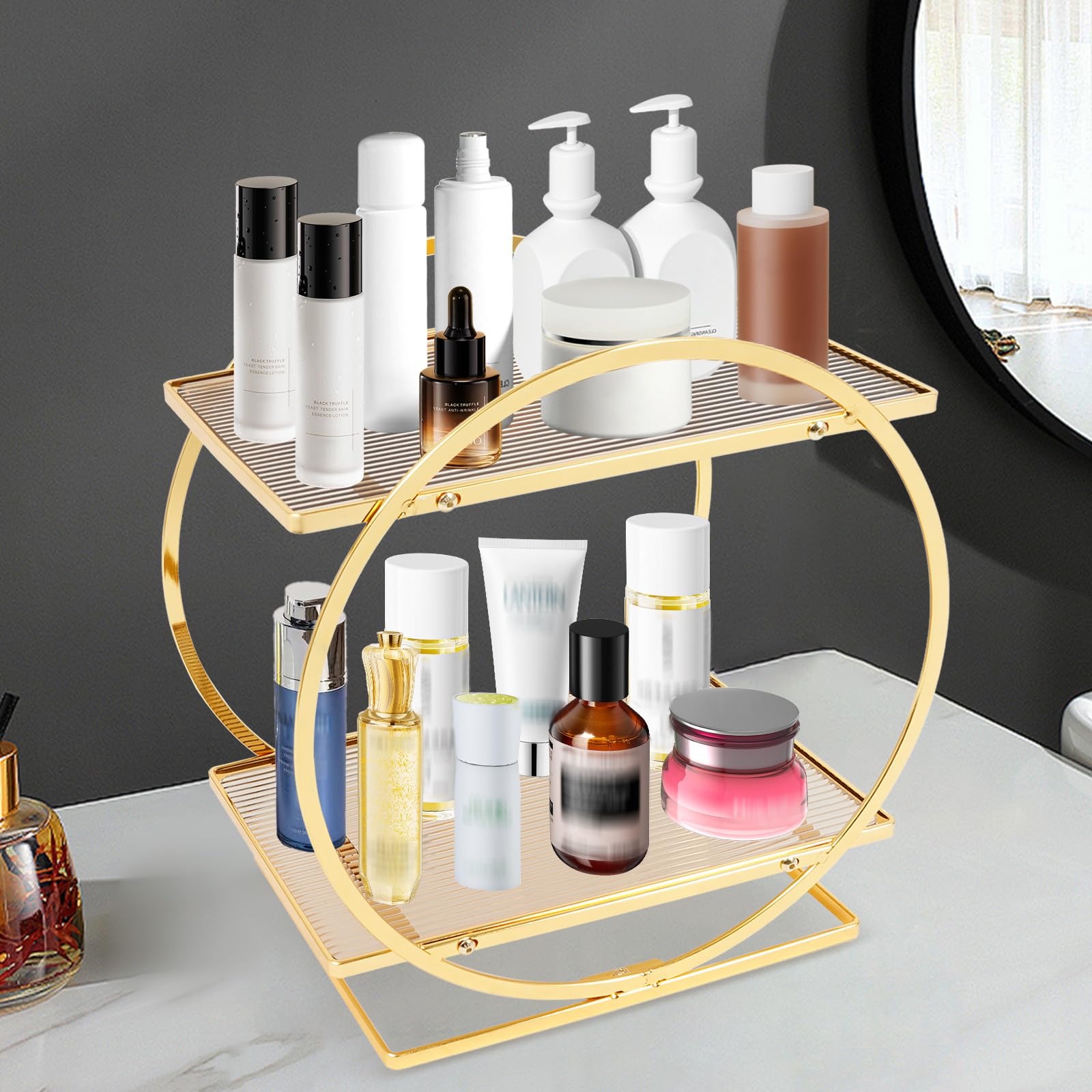 Organizador de maquillaje de 2 niveles, estante de almacenamiento de