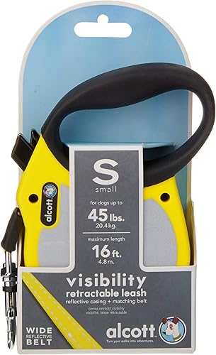 Miniatura 2 de alcott Visibility Correa de cinturón reflectante retráctil, 16 pies de largo, pequeña para perros de hasta 45 libras, amarillo neón con detalles