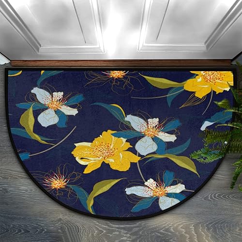 Tapete semicircular para puerta de entrada interior, vintage, margaritas, flores amarillas, decoración del hogar, tapete de baño antideslizante,