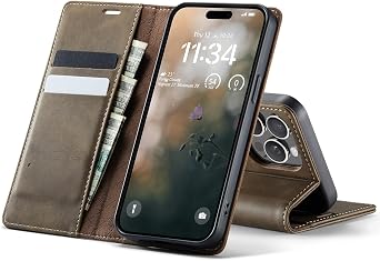 case Compatible with iPhone 14 Pro TPU Bumper[RFID Blocking] [Magnetic Closure] [Card Slots+Cash Slot] Shockproof Flip Folio Case. Coffee