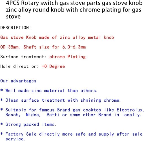 Miniatura 2 de 4 piezas de interruptor giratorio para estufa de gas, perilla redonda de aleación de zinc con cromado para estufa de gas, diámetro exterior de 1.496