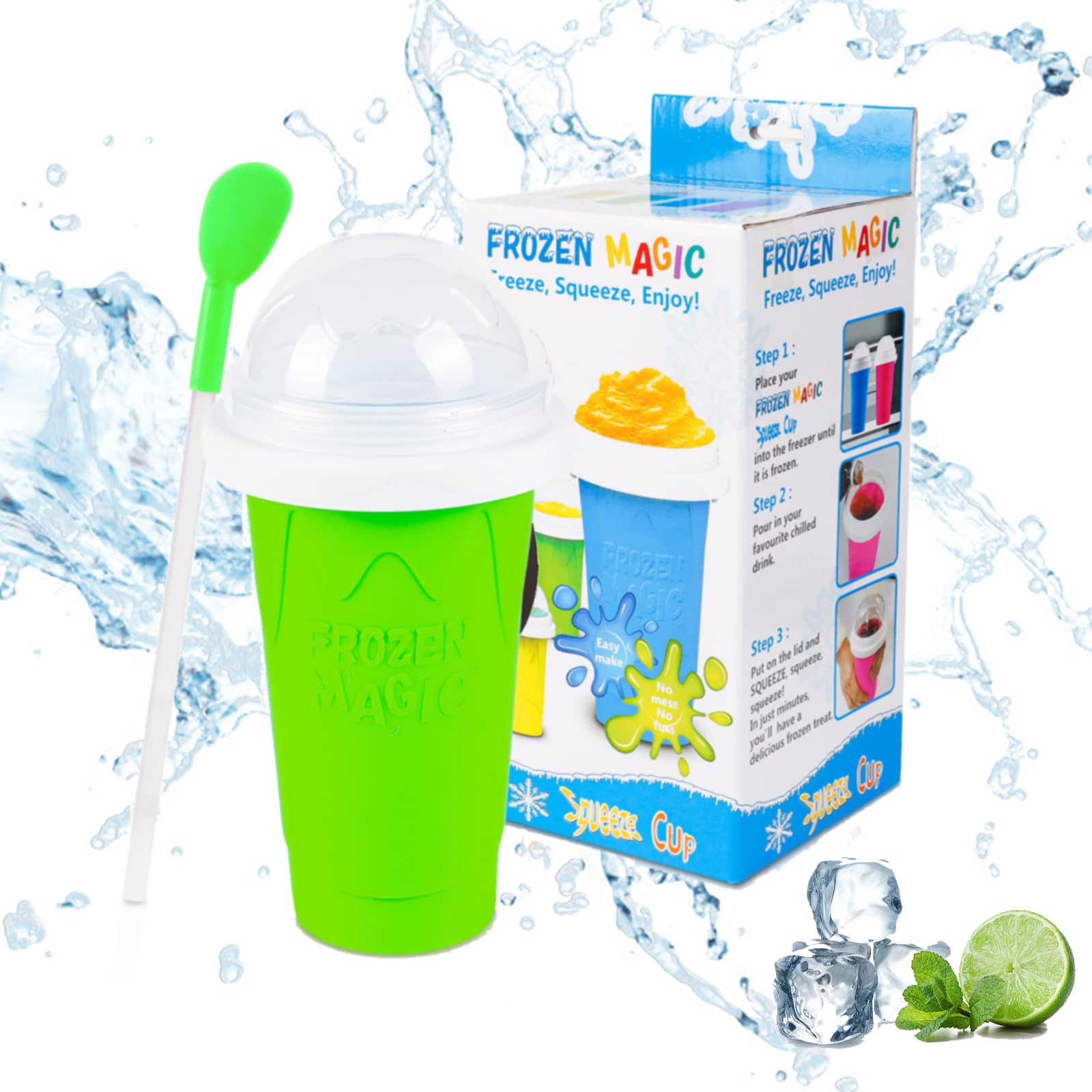 CHENGCHUAN Slushie Maker Up,Quick Frozen Double Layers Cup, Squeeze It Into Ice Homemade Ice Cream Ice Drink,Portable For Outdoor Travel, Gift For Kids Cool Summer (Green), 8.11*4.17 inch