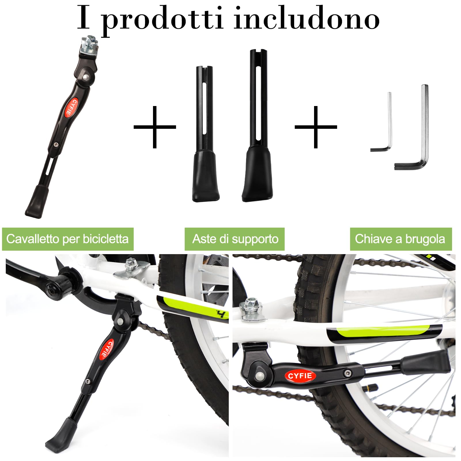 CYFIE Cavalletto per Bicicletta per Bambini, portabici da 16 a 20 Pollici, Regolabile in Altezza e Supporto Laterale Universale, Durevole in Lega di Alluminio