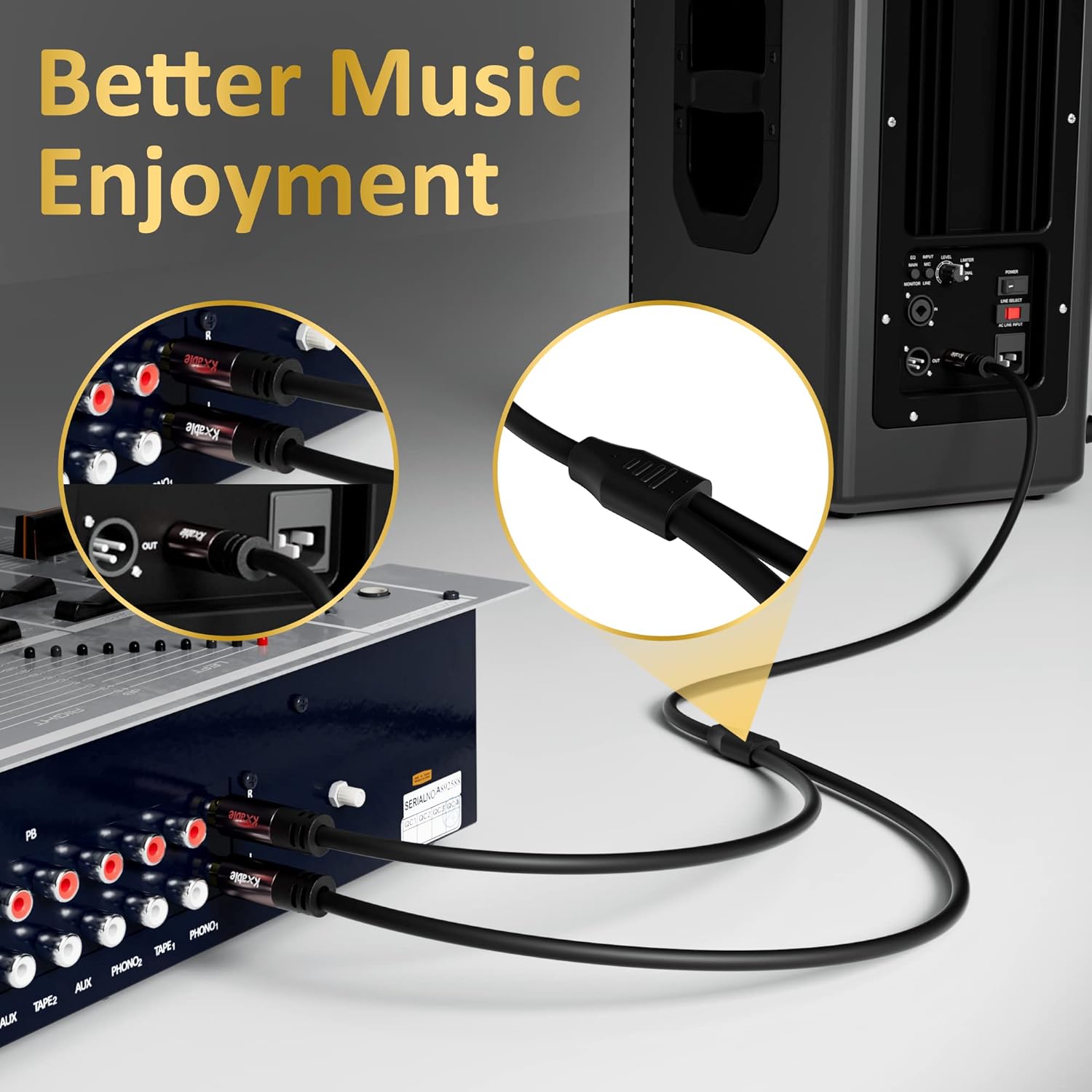 Kxable RCA Y-Adapter Splitter Cable 100 Feet, 1 RCA Male to 2 RCA Male Stereo Audio Subwoofer Cable, Bi-Directional, for Home Theater, Hi-Fi System, Amplifier, Speaker, 24K Gold Plated, OD:5.0MM