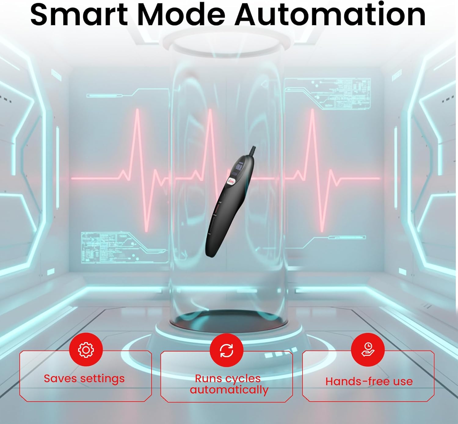 LeLuv Magna LCD Smart Handheld Electric Vacuum Pump Handle — USB-Rechargeable Precision Vacuum Controller with Manual & Smart Modes, with Release Safety, Professional Vaccum Tool - Black Silicone