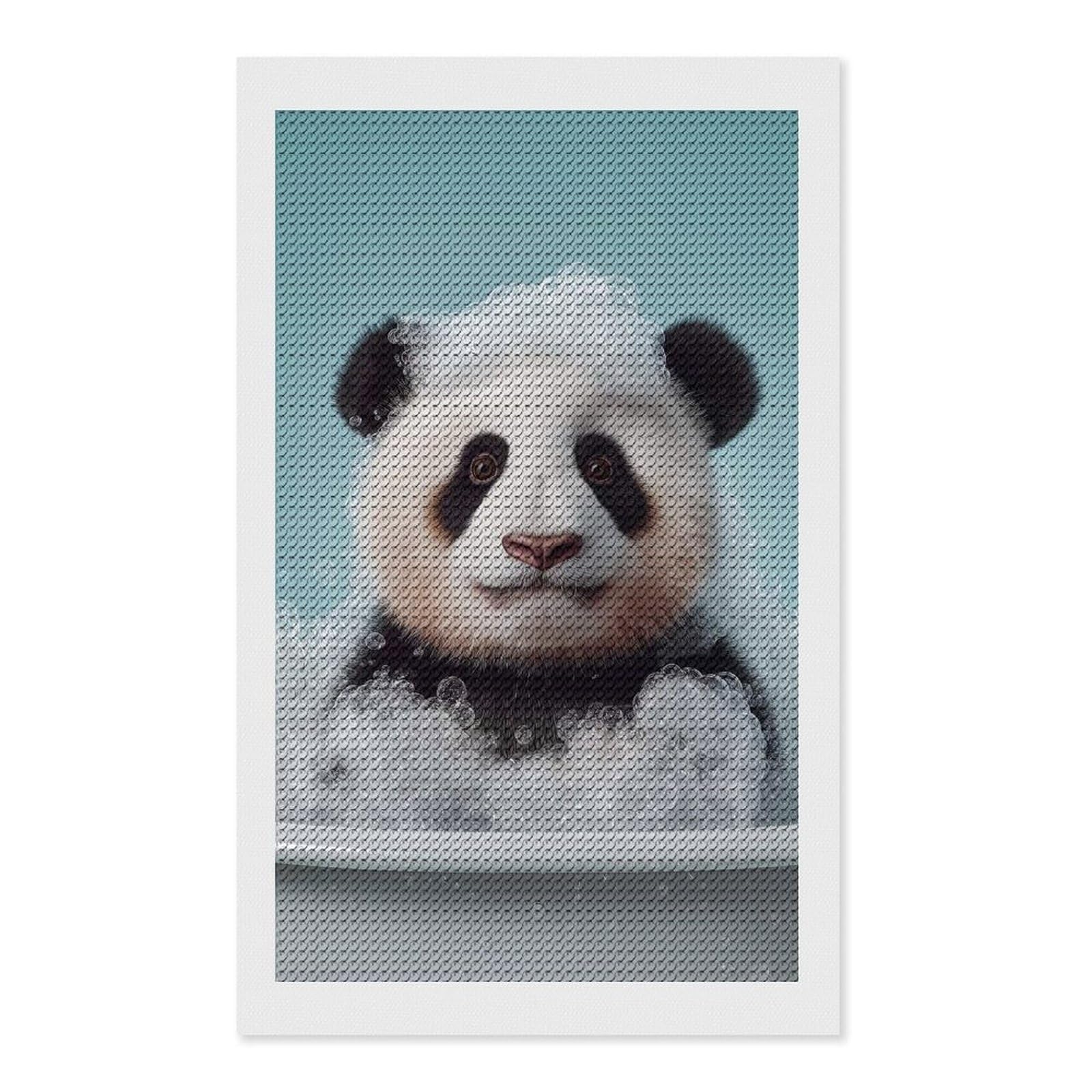 Junmoney Panda Cub in A Bubble Bath DIY Diamond Art Canvas Kit 12"x20", Simple to Start, Fun Craft Experience, Modern Decor, Gift Idea, Adhesive Canvas
