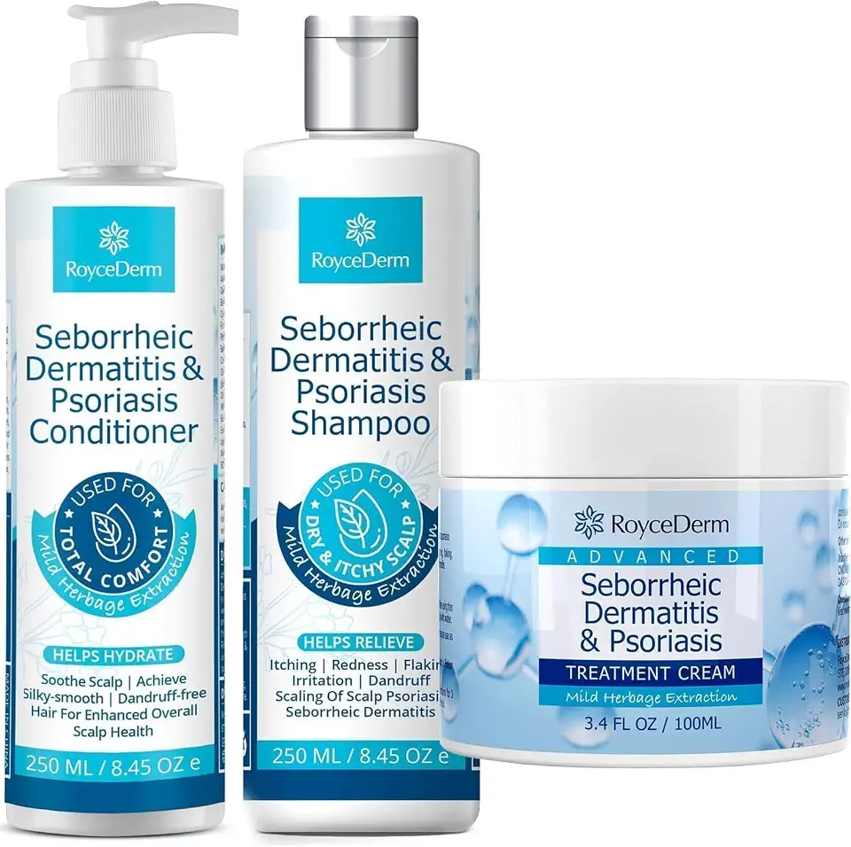 RoyceDerm Neurodermitis Psoriasis Schuppenflechte Creme,Psoriasis Seborrhoisches Schuppenflechte Conditioner & Shampoo Set, Neurodermatitis Anti-Dandruff Scalp Set for Scalp & Body