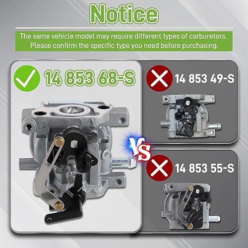 Miniatura 2 de Kit de carburador de estrangulador automático 14-853-68-S para cortacésped Kohler XT675 XT6.75 XT650 XT6.5 con filtro de aire 14 083 15-S 3071 3076