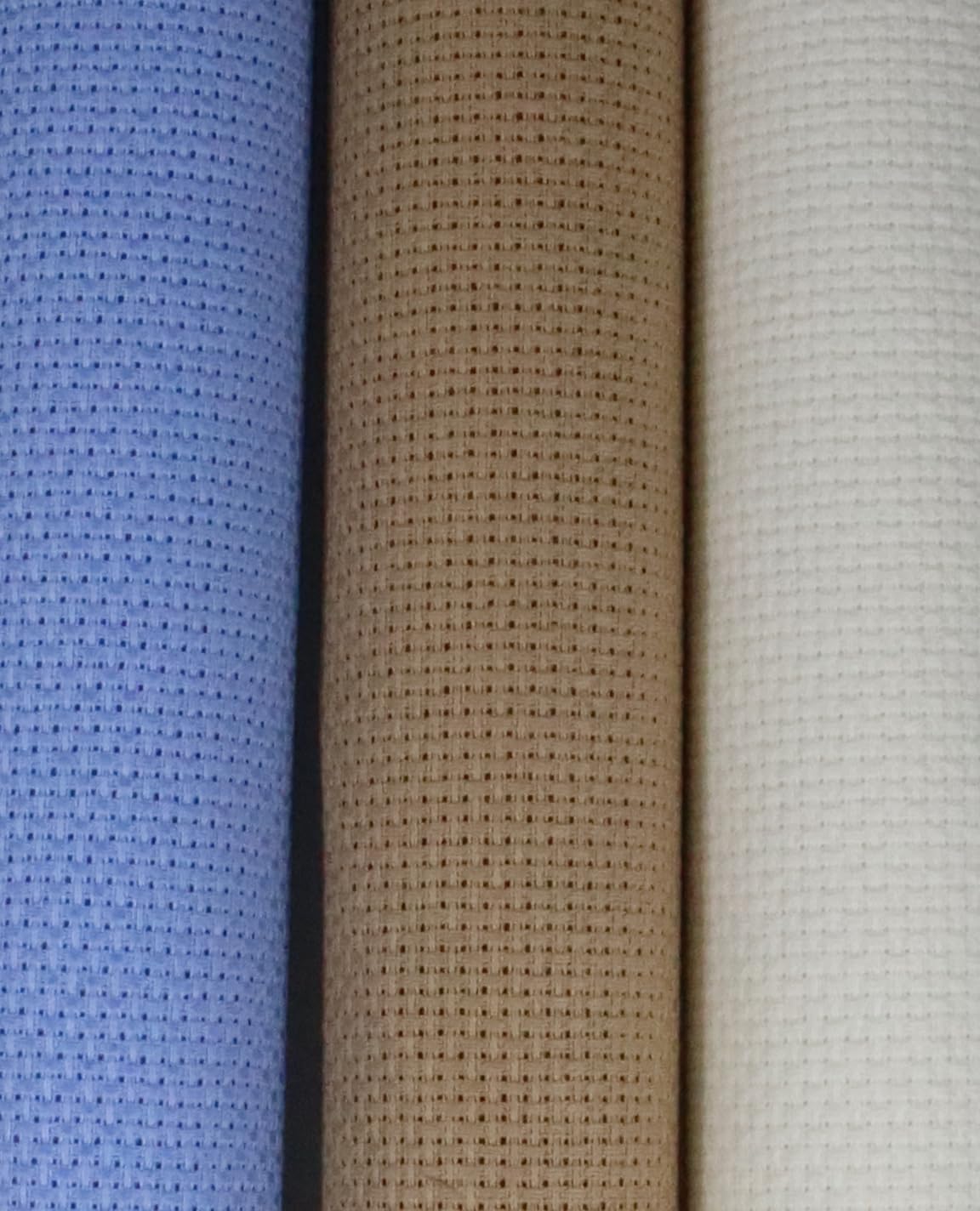 KCS 3 pc of 15" x 18"(38cmx45cm) 14 Count Cross Stitch Cotton Aida Cloth Needlework Rolled Fabric Box,14CT,Light Blue+Khaki+Antique White