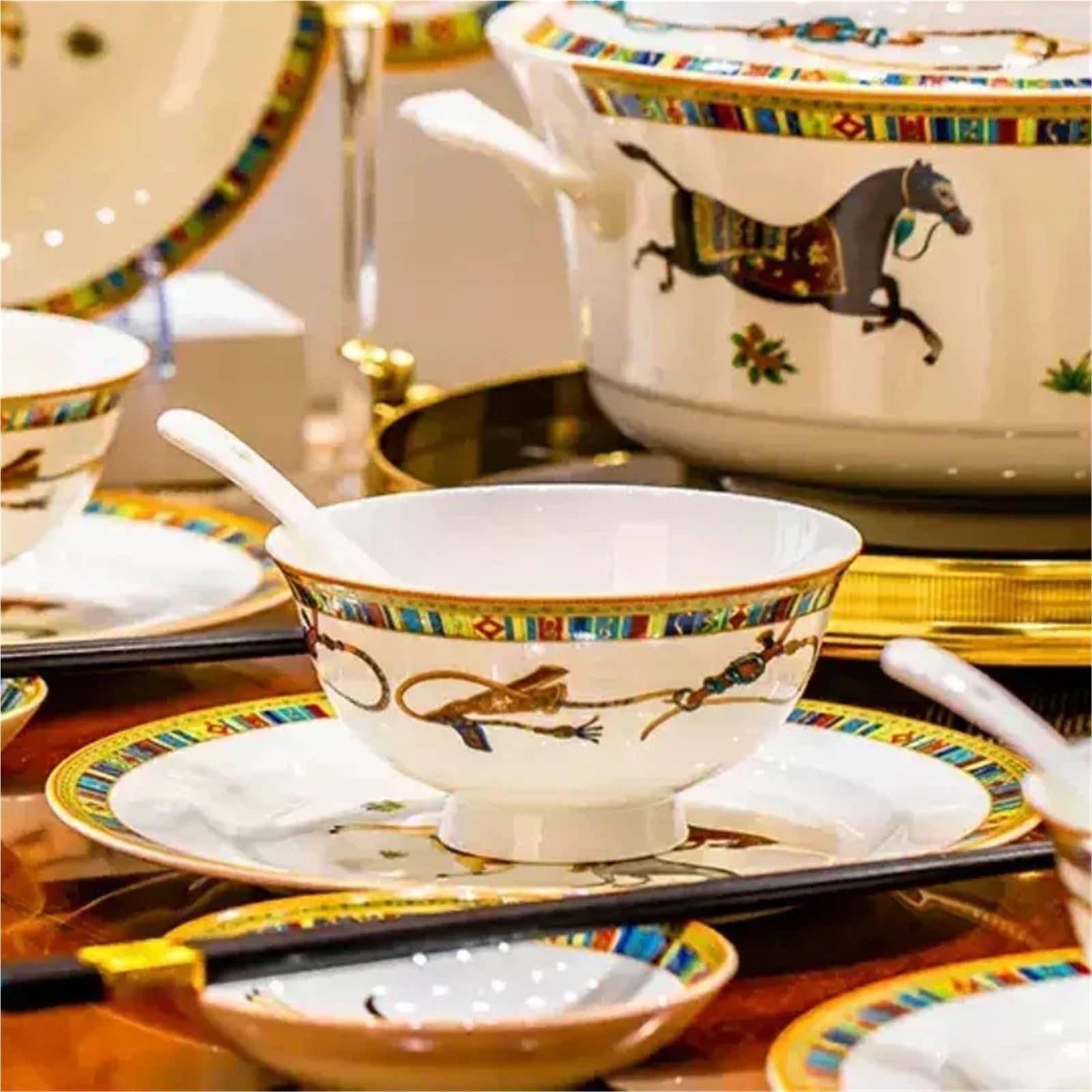 Zestaw Naczyń Na Imprezę, Talerze, Zastawa Stołowa, Ceramika, Goście, Porcelana, Święta Bożego Narodzenia, Luksusowe Naczynia Stołowe, Pełny Zestaw, 60 Szt.