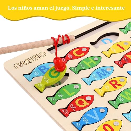 Miniatura 3 de Juguete Magnético de Pesca de Madera para Niños Pequeños, Juegos de Pesca y Conteo de Peces del Alfabeto, Rompecabezas con Números y Letras,