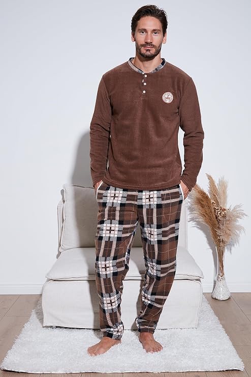 Buratti Ekoseli Regular Fit Düğmeli Bisiklet Yaka Kışlık Polar Pijama Takımı Erkek PİJAMA TAKIMI 60961002