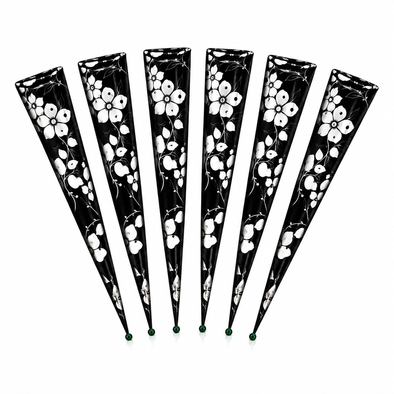Black Flora Henna Cones 100% Natural for Hair Color |Ready to Use Henna Leaves Paste Made with Essential Oils | Rich Reddish Brown |Pack of 6×26g |Gift Box for Festivals, Weddings-hena