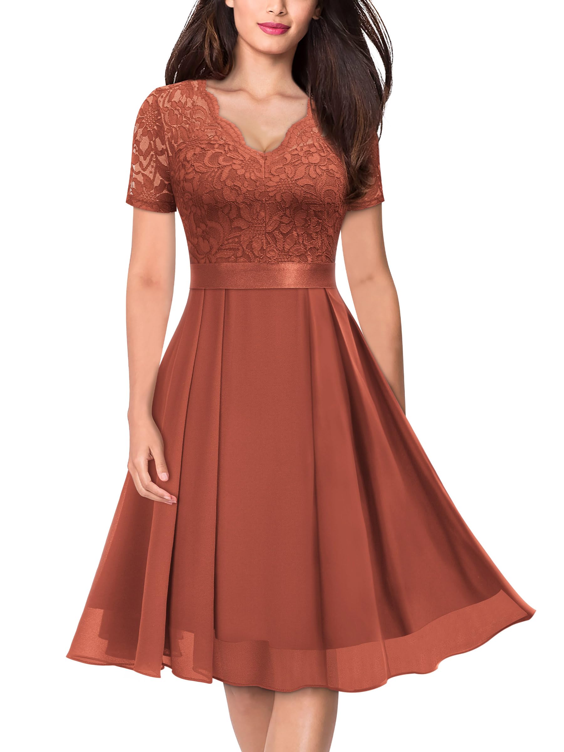 MISSMAY V-Neck Lace Chiffon Dress