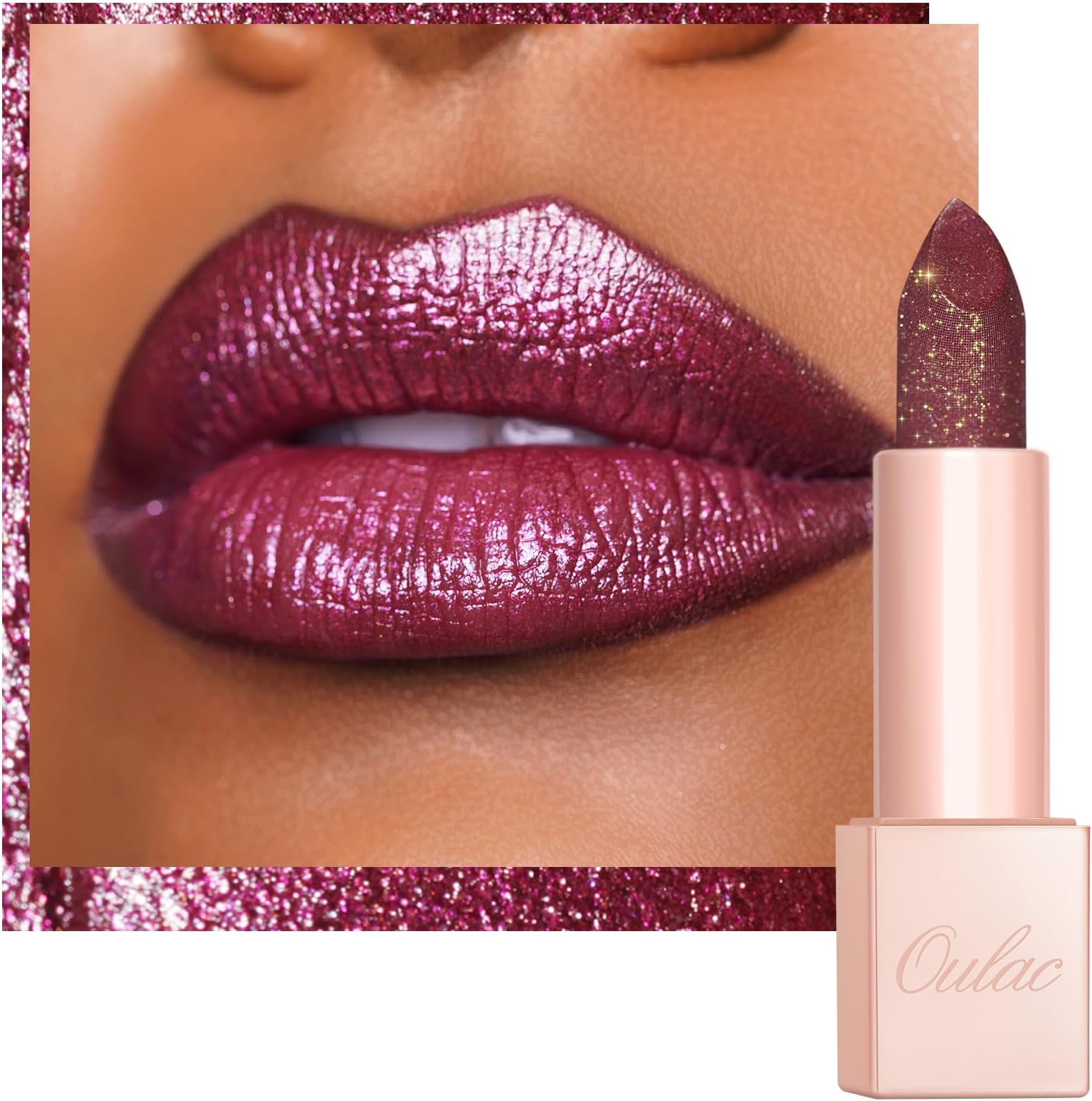 Oulac Shimmer Purple Lipstick for Women, Infinity High Shine Finish, Hydrating Lip Color Infused with Damask Rose Oil for All-Day Comfort, Gluten-Free Vegan Beauty, D05 Wildfire