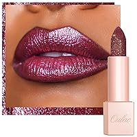 Vista 22 de Oulac Lápiz labial azul morado con purpurina, acabado infinito de alto brillo, color de labios hidratante infundido con aceite de rosa de damasco