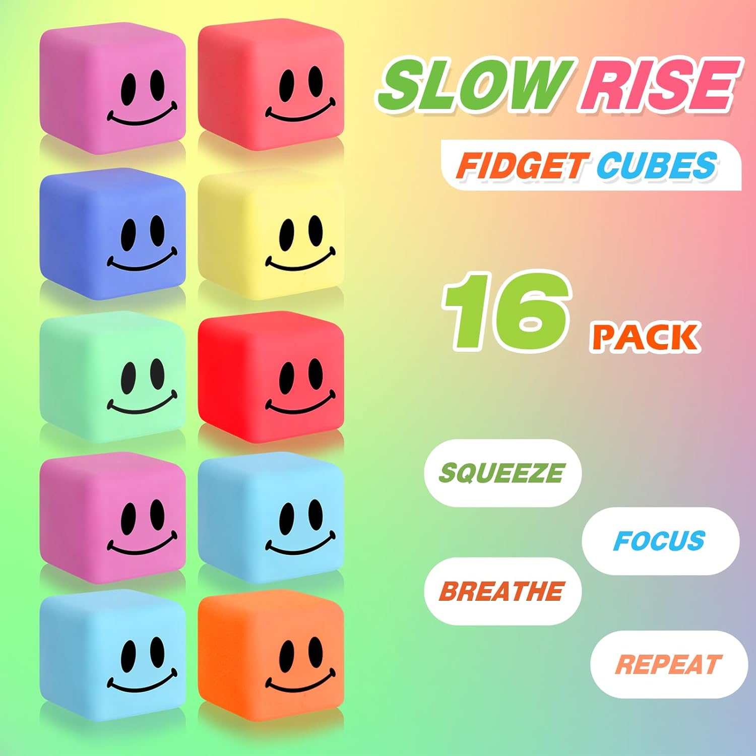 16 Pack Mini Slow Rising Stress Cube, Square Fidget Ice Cube Stress Balls, Stretchy Fidget Toy for Anxiety Stress Relief, Classroom Prize Cube Squishies for Adults Kids Children Teens Party Favors - Image 4