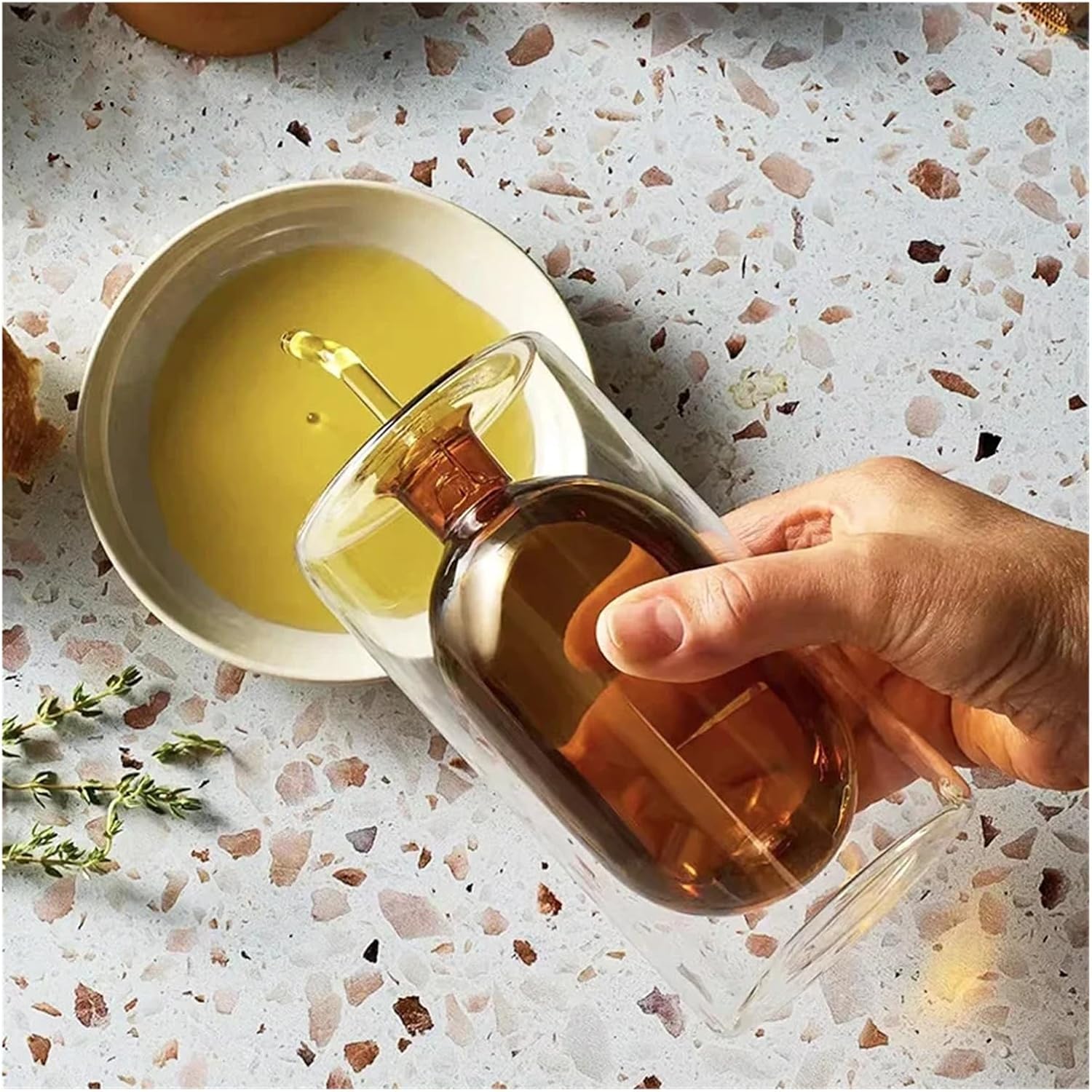 Double Glass Oil Jug Oil Tank Vinegar Jar Seasoning Bottle for Kitchen Use(Small-grey)
