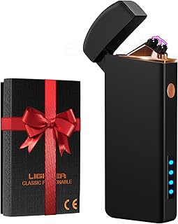 Cadeau Homme Cadeau Noel, Coquimbo Briquet Electrique Rechargeable Double Arc avec USB Câble, Longue Durée Coupe-Vent Briquet pour Bougie, Barbecue, Calendrier de l'Avent Idée Cadeau Secret Santa