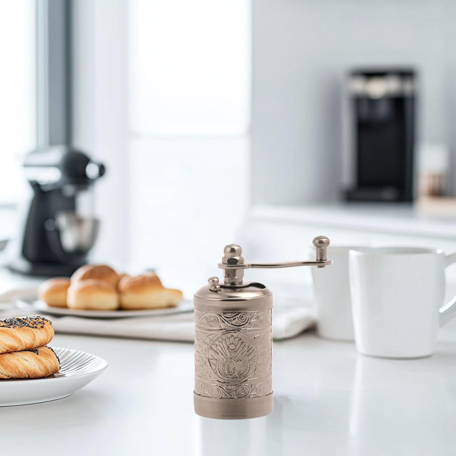Manual Turkish Coffee Grinder & Pepper Spice Mill, Silver Mini