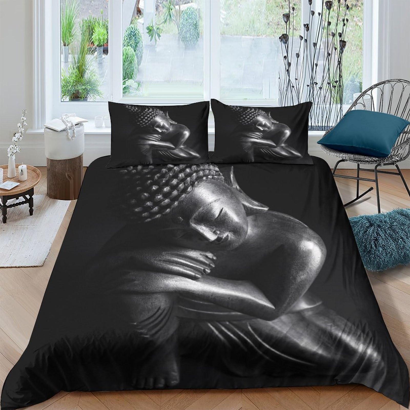 Ctjqhvkz Style-7 3D Printed Buddha Black Fitted Sheet Microfiber Soft Bedroom Decor Zen Art Mattress Cover For Home Guest Room Single（135X200cm）