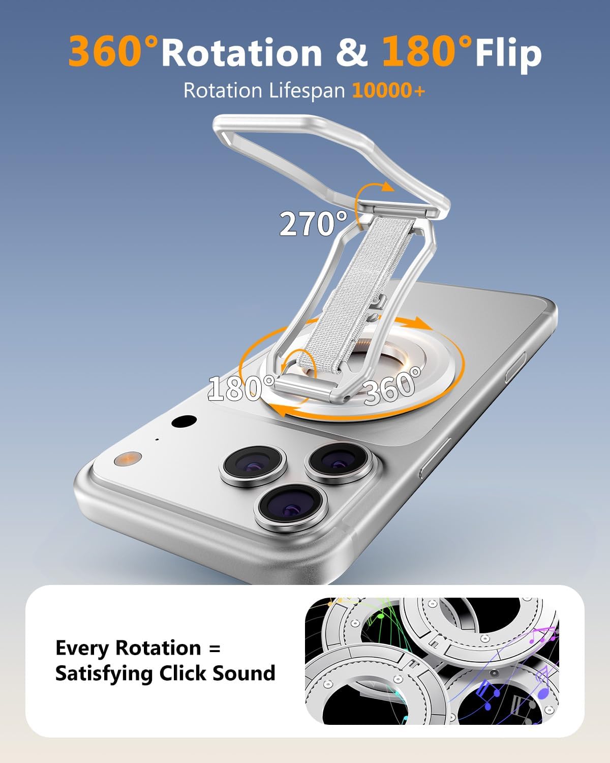 Oerwin for Magsafe Phone Grip, 6-in-1 Magnetic Phone Holder for Magsafe Kickstand, 360° Rotation Phone Ring Holder with Elastic Strap, Compatible with iPhone 17/16/15/14/13/12 Series & Android