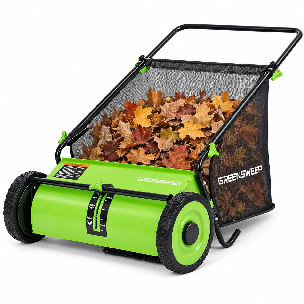GreenSweep Pickup Pro XL V26 Garden Sweeper โ Manual Push Lawn Sweeper for Leaves, Grass Clippings & Garden Debris โ Adjustable Height Leaf Collector