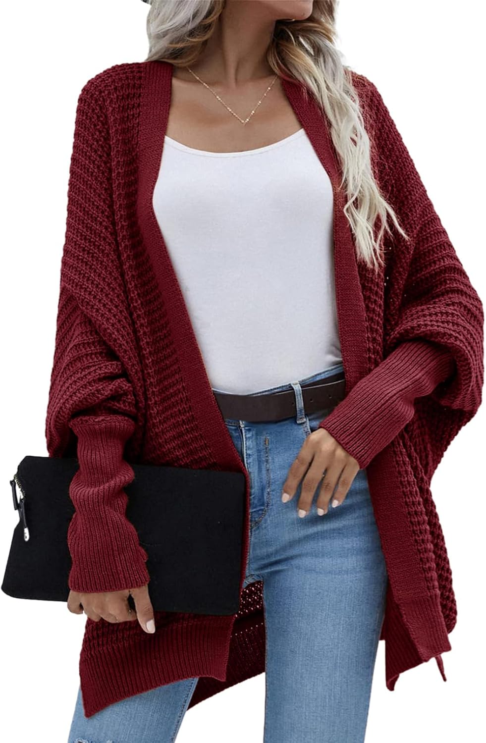 Dokotoo Women's 2025 Fashion Casual Oversized Open Front Batwing Long Sleeve Chunky Knit Cardigans Sweaters Outerwear Coats