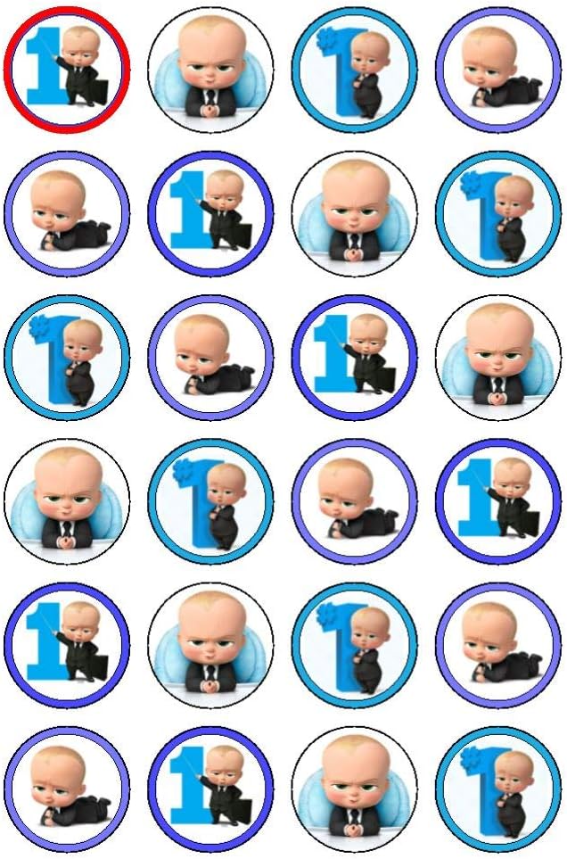 24 x 3.8cms Boss Baby 1st Birthday Edible Cupcake Toppers : Amazon.co ...