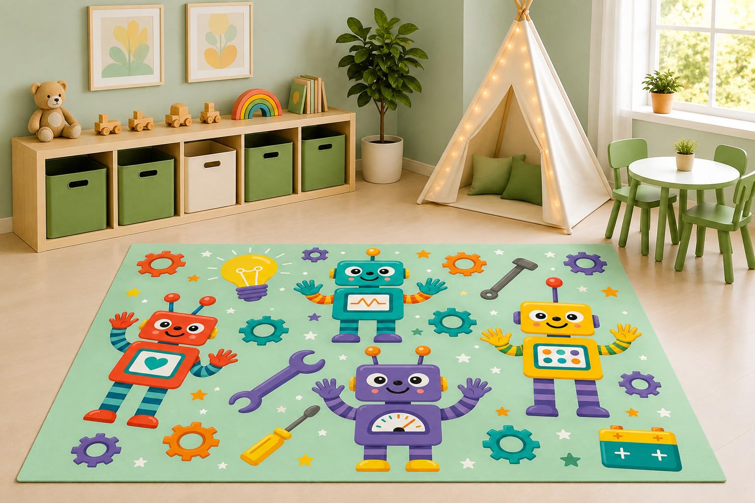 ICE ARMOR 5' x 7' Cute Robot STEM Area Rug