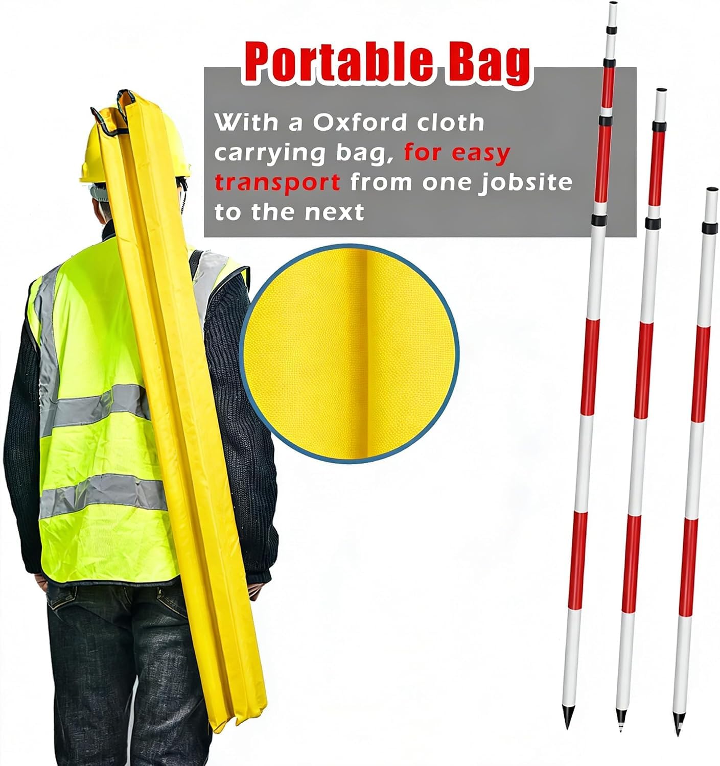 Varilla de medición topográfica Varilla telescópica de aluminio for inspección construcción, poste prisma ajustable con bolsa transporte, equipo topografía(3m/9.8ft)