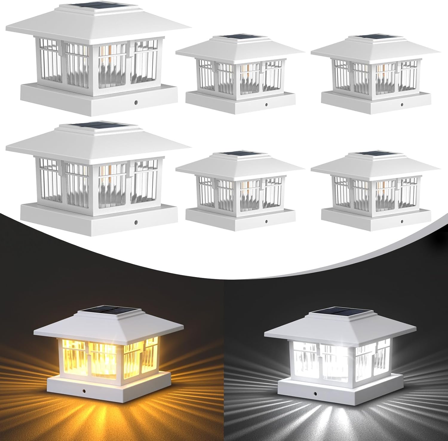 EXCMARK 4x4 Solar Post Cap Lights, Fence Deck Post Lights Outdoor Solar Powered Waterproof with Edison Bulb Two Light Modes Decor for Garden Patio (Classic White, 6)