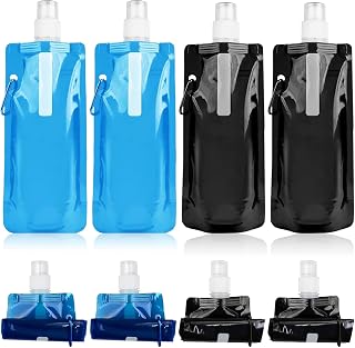 Faltbare Trinkflaschen,4 Stück Trinkbeutel Wiederverwendbare Wasserflaschen 500 ML,Wiederverwendbare Faltbar Wasserflasche,BPA-Freie Wasserflasche mit Clip für Wandern, Abenteuer,Reisen,Zubehör