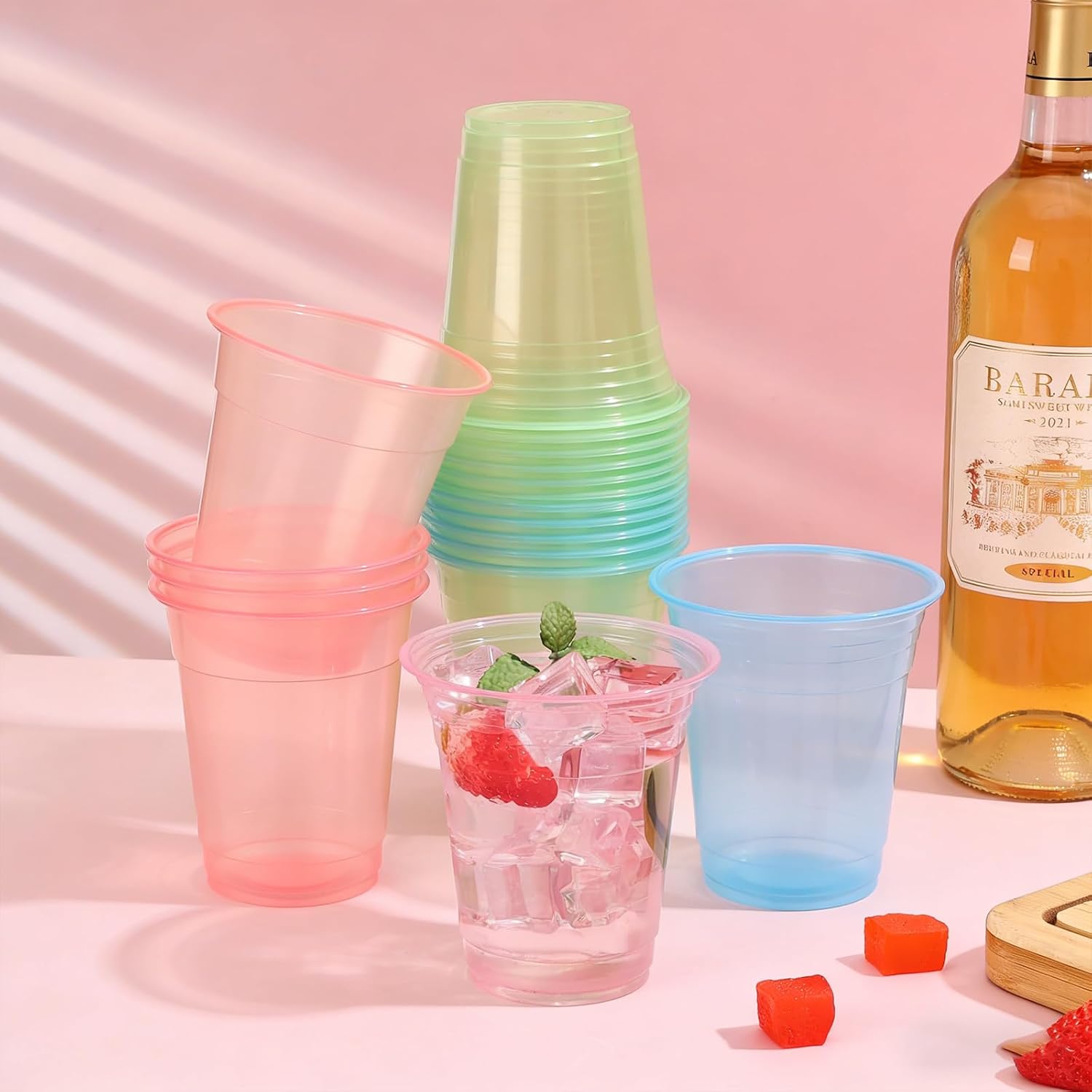 100 Pack 12 oz Colorful Plastic Cups, Neon Party Cups image 4