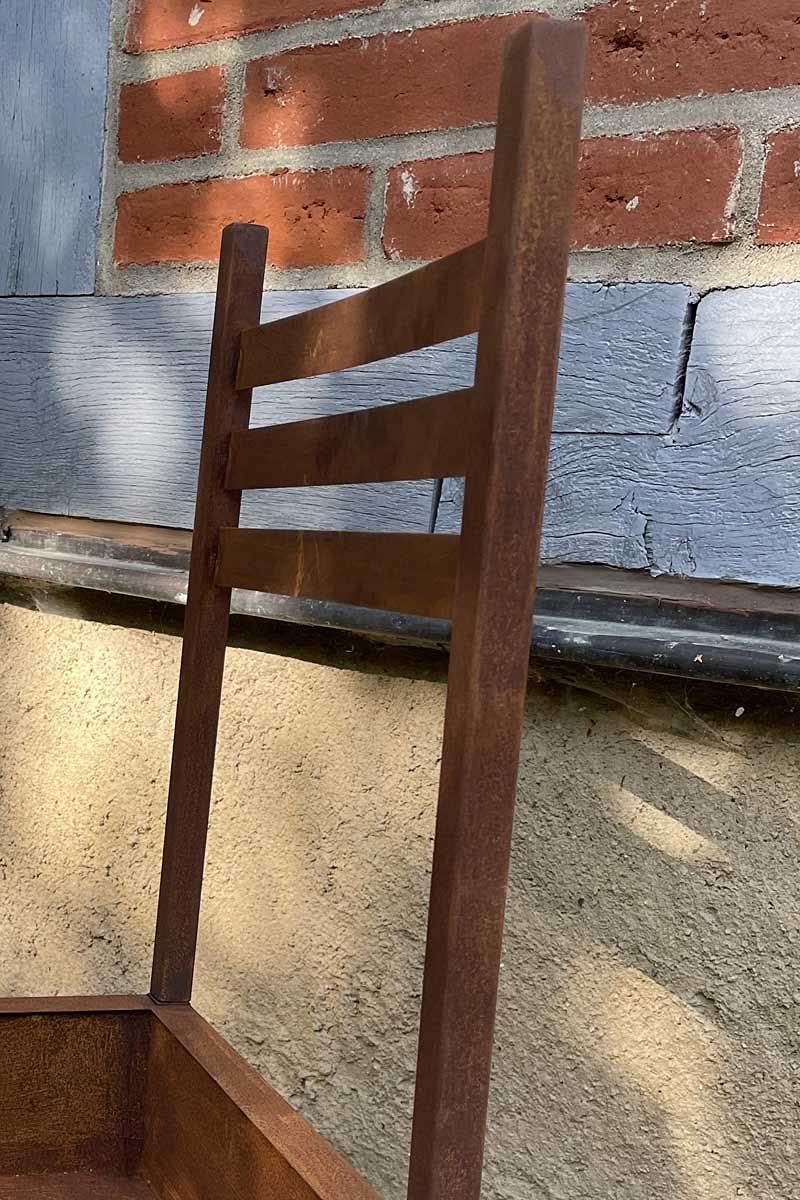 KUHEIGA Stuhl zum Bepflanzen aus Metall,H: 90cm, Edelrost Stuhl Garten, Pflanzstuhl Garten Metall