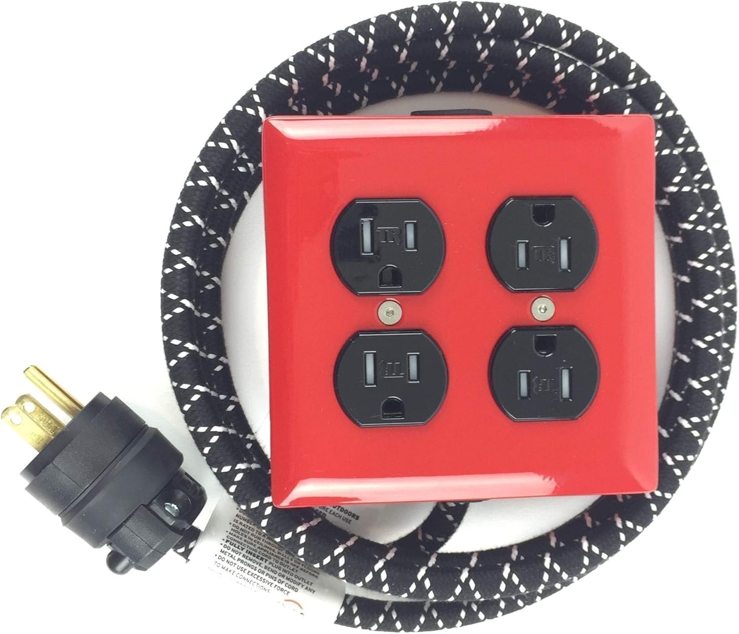 Fire Resistant Bottle Rocket Red Exto 4-Outlet Cast-Aluminum Powder Coated & Over-braided Extension Cord