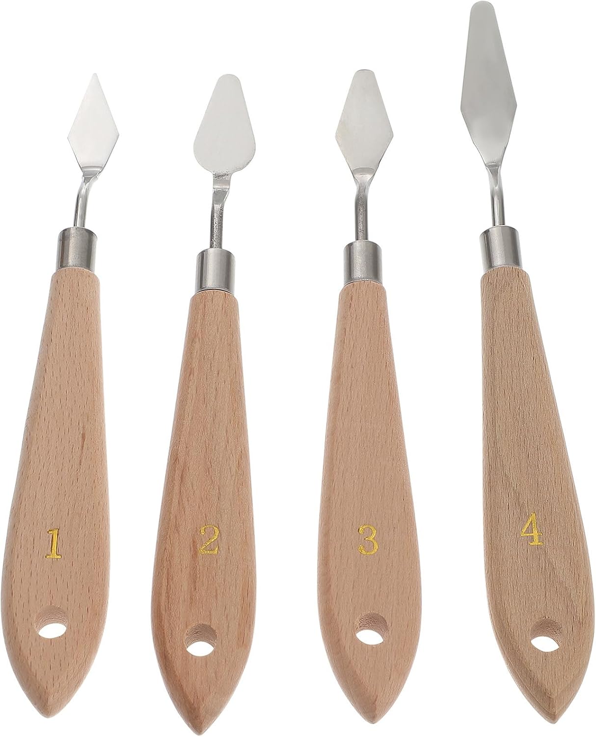 SECFOU 4pcs Painting Spatula Set for Oil Painting and Drawing with Plastic Blades and Comfortable Grip, Khaki Color Palette Knife Tool for Artists and Students to Mix Paint on Canvas