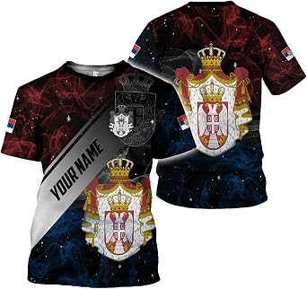 Custom Serbia Shirts for Men Serbian Serb Coat of Arms T-Shirt Serbian Pride T-Shirt Serbian Flag Jersey Serbia Flag Shirt