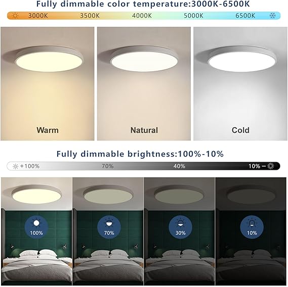 JDONG 54W LED-plafondlamp dimbaar met afstandsbediening 3000K-6500K ultradunne Ø50x4CM platte ronde plafondlamp compatibel met Alexa Google Home Wifi-lamp voor woonkamer slaapkamer photo 2