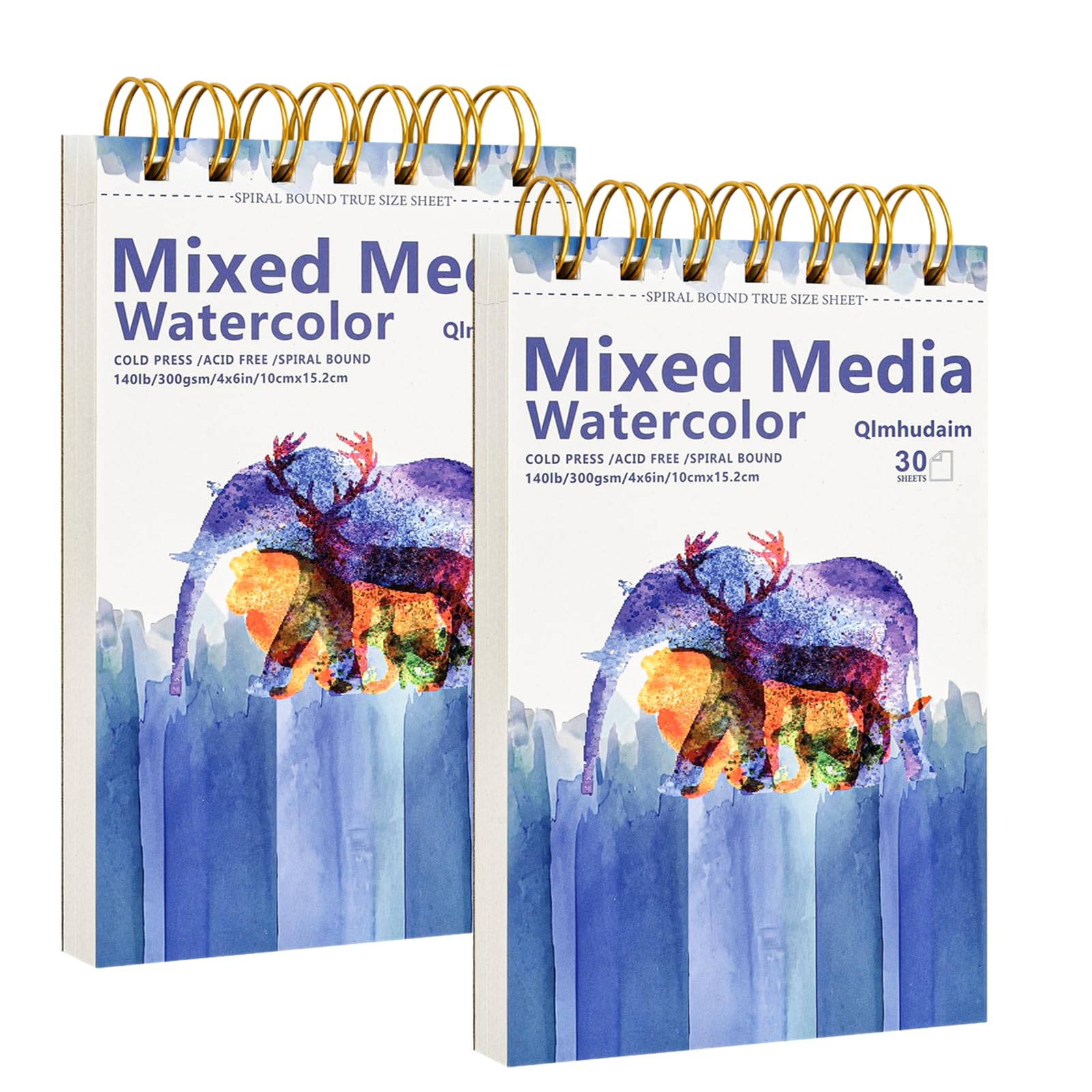 2-Pack Watercolor Paper Pad 4" x6”(30 Sheets, 140lb/300g), Spiral - Bound with Tear - Line. A Small Watercolor pad and Artist-Grade Watercolor Book for Adults &amp; Kids -Compact Travel Sketchbook