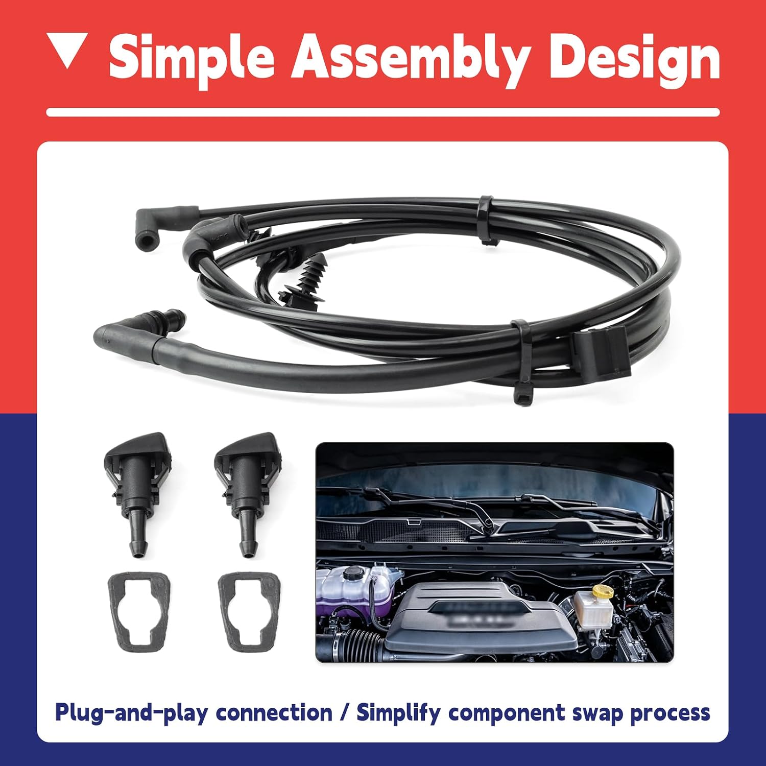 68184362AE 4805742AC Front Windshield Washer Hose & Nozzles Kit