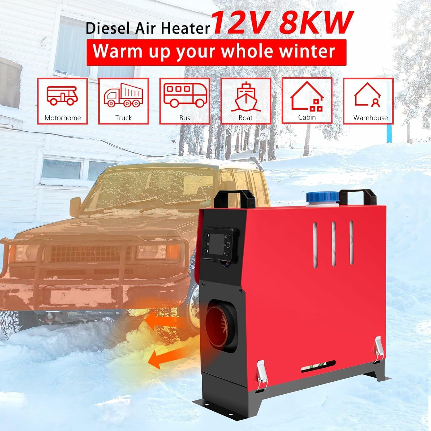 12V Dieselheizung, 8KW Diesel Standheizung,Air Standheizung mit LCD-Monitor & Fernbedienung,Diesel Lufterhitzer für Wohnmobil Auto KFZ PKW LKW Wohnwagen RV Yacht (Rot)