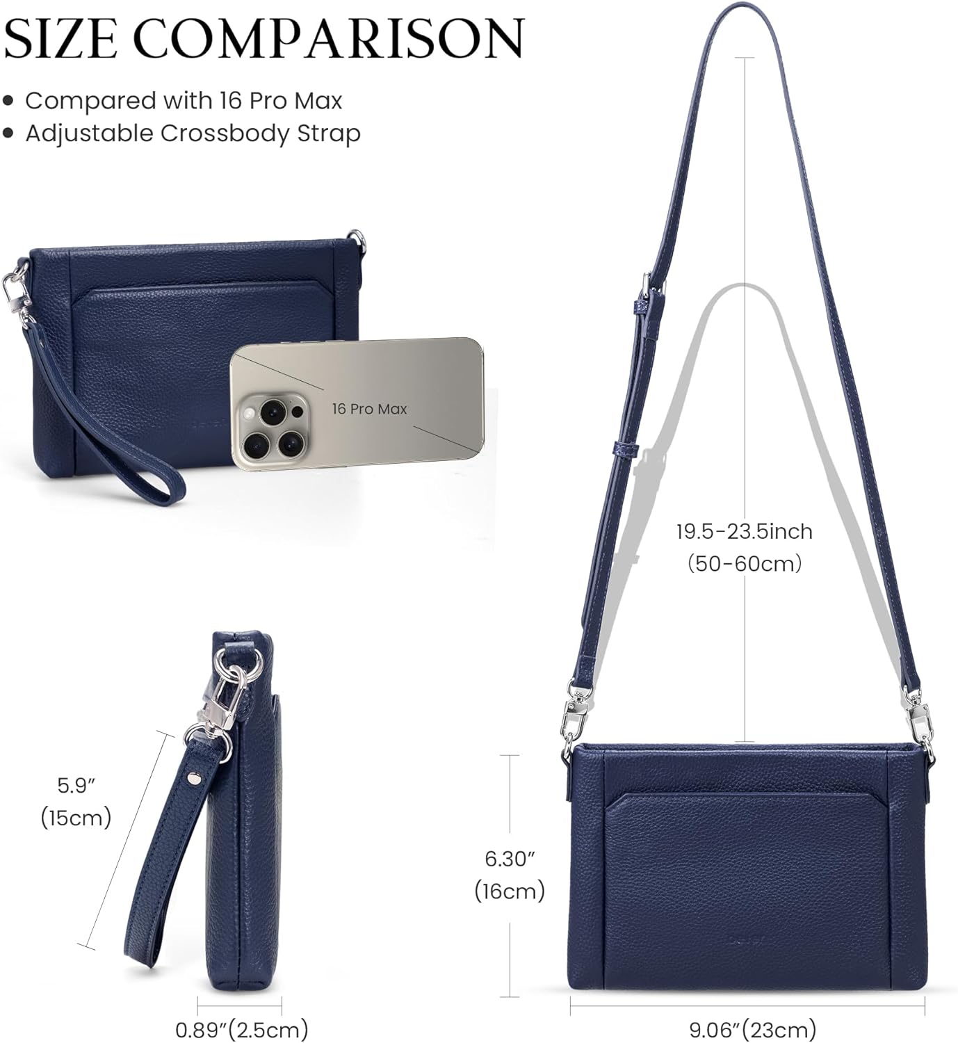 befen Genuine Leather Wristlet Wallet for Women Soft RFID Leather Clutch Purse with Built in Wallet Trendy Crossbody Bag