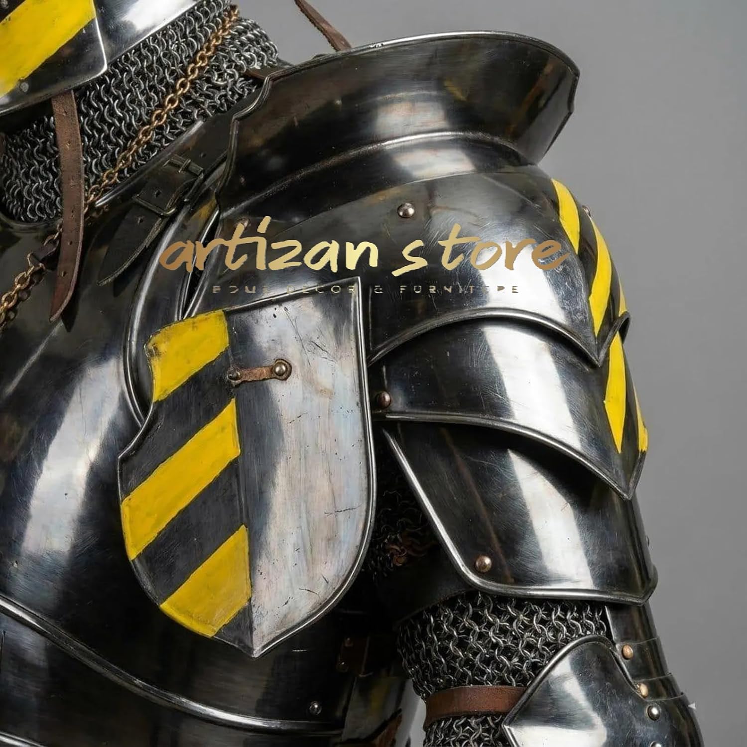 ARTIZANSTORE Royal Crusader Knight Full Armor Set | Medieval Yellow Barbuta Full Suit | Full Mild Steel LARP Cosplay Costume for Halloween Warrior